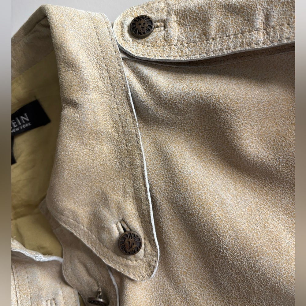 Anne Klein Vintage Military Style Leather Jacket sz L Beige - Picture 9 of 12